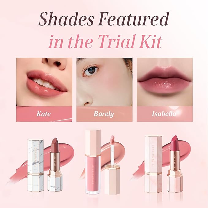 DEAR DAHLIA Vegan Makeup Mini Trial Kit | Petal Drop Liquid Blush Mini & Paradise Sensual Lip & Paradise Sheer Dew Lipstick - Weightless Buildable Blush | Natural Glow Lipsticks.