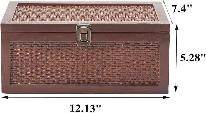 Keepsake Box, Vintage Memory Box for keepsakes, Rattan Decorative Boxes with Lids Set of 2, Wedding Decorative Box for Crafts, trinket and Photo, Home Decor