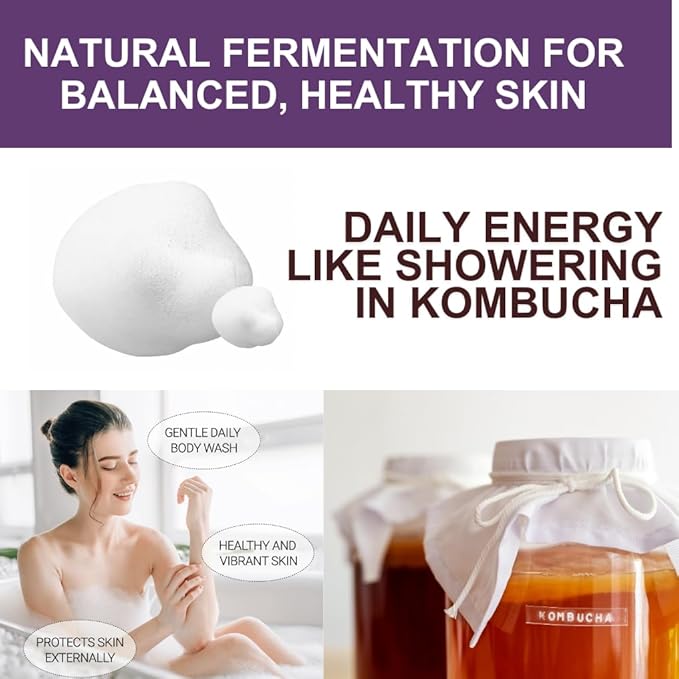 Kombucha Glass-Skin Moisturizing Body Wash, K-Beauty,Fermented soybean, barley, Pear Juice, Pomegranates,12 Vitamins, Nurishing, Cleansing, 16.9 fl.oz,No Silicone.Rich micro-foam gently cleanses