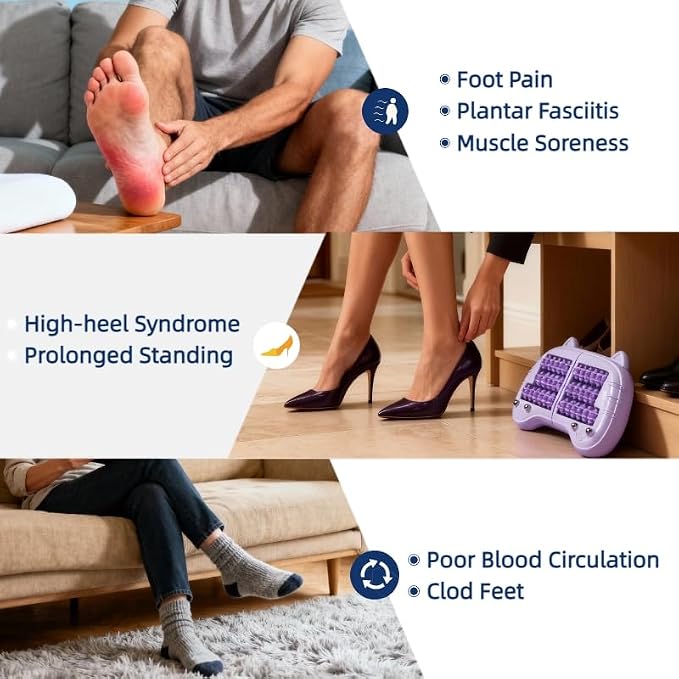 Foot Roller Massager for Plantar Fasciitis Relief, Large Size, Eases Foot Pain & Cold Feet, Enhances Circulation, Portable, Split into Two, Full-Body Washable, Purple