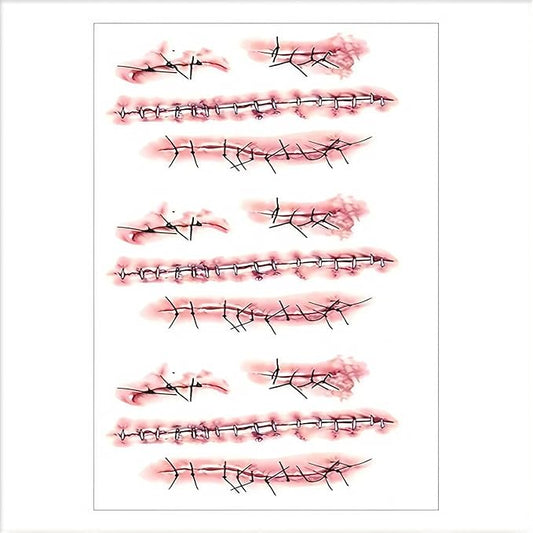 Horror Realistic Fake Bloody Wound Stitch Scar Scab Waterproof Temporary Tattoo Sticker Halloween Masquerade Prank Makeup Props (5 Sheets Stitching Tattoo)