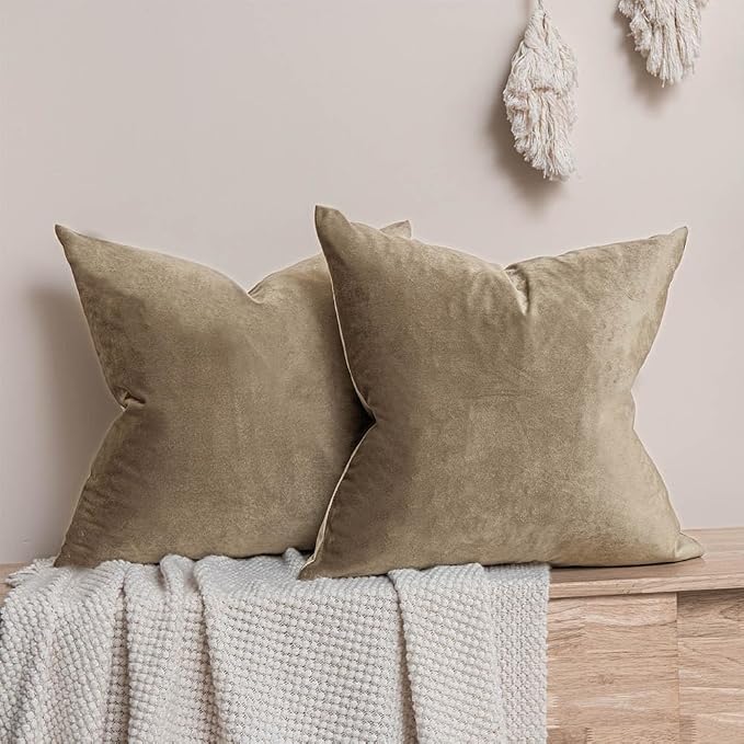 24x24 Pillow Covers Decorative Velvet Throw Pillow Covers Set of 2,Stone | JUSPURBET Cushion Covers with Invisible Zipper for Modern Couch Sofa Bed Living Room Bedroom Home Decor