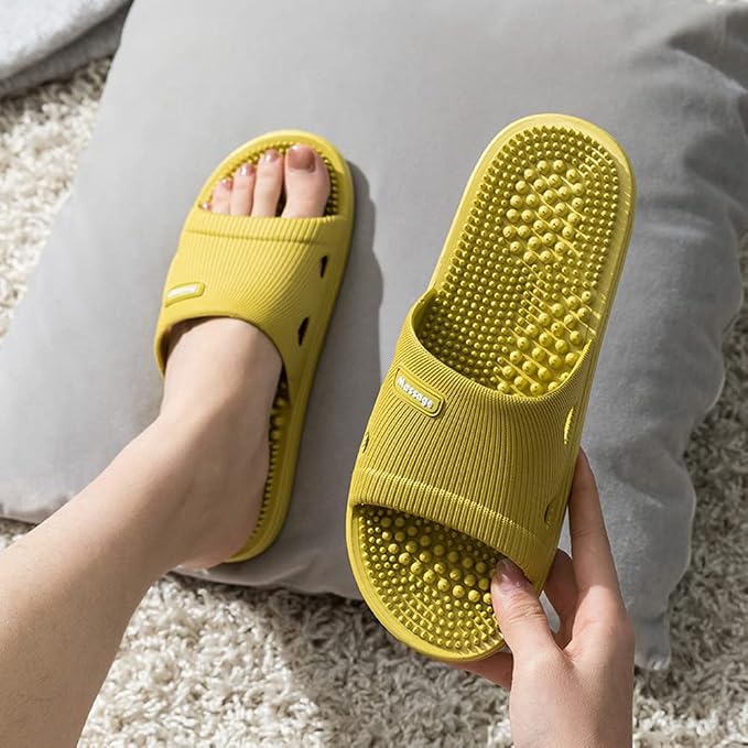 Acupressure Massage Slippers for Plantar Fasciitis for Women Acupuncture Slippers Arthritis Neuropathy Pain Relief Non-Slip Massage Sandals Womens Stress Relief Gifts for Bath (US Women 7.5-8, Yellow)