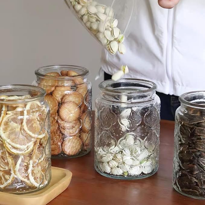 Glass Jar with Lid, 23.7 oz Decorative Mason Jar, Coffee Canister | Glass Storage Container with Lid, Airtight Kitchen Canister for Coffee, Tea, Sugar, Candy, Cute Jar