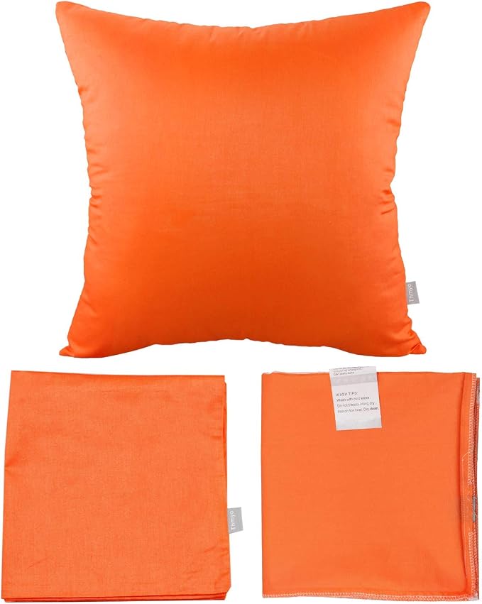 Thmyo 4-Pack 100% Cotton Comfortable Solid Decorative Throw Pillow Case Square Cushion Cover Pillowcase Sublimation Blank Pillow Covers Thanksgiving DIY Throw Pillowcase(20x20inch,Orange)