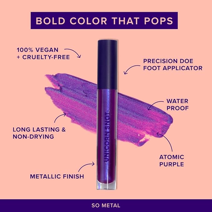 UNICORN SNOT Liquid Metal Lip Paint | Intense Pigment, Non-drying, Metallic Lip Color Makeup for Holiday, Stocking Stuffers, Christmas Gift | Vegan & Cruelty-free Lip Makeup - BOOM (Atomic Purple)