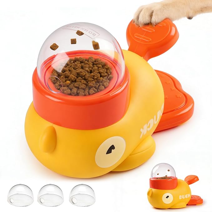 Dog Interactive Treat Dispenser, 2026 New Yellow Duck Cat Treat Dispenser with Button, Slow Treat Feeding Dispenser for Small & Large Cats Dogs