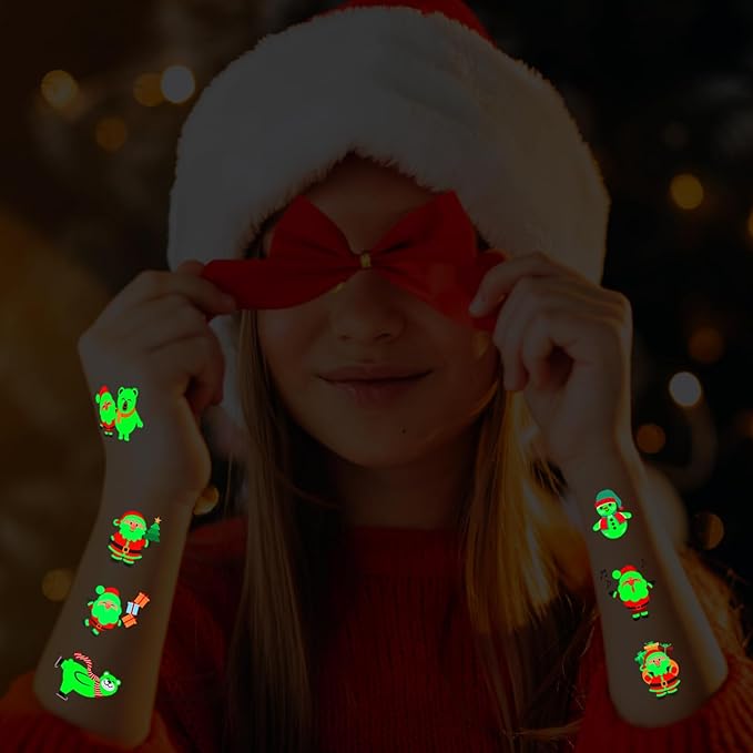 Luminous Christmas Temporary Tattoos for Kids - 120 Pieces Christmas Glow in The Dark Tattoos Stickers for Boys and Girls,Christmas Party Favors for Kids Stocking Stuffers and Gifts 10 Sheets