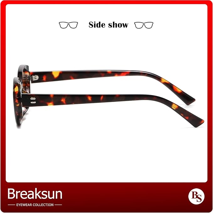 Breaksun Retro Oval Sunglasses for Women Men Fashion Small Oval Sunglasses 90s Vintage Shades