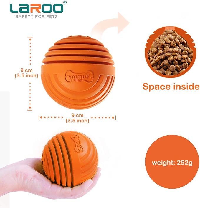 LaRoo Dog Puzzle Toy, Interactive Dog Toys for Treat Dispensing, Medium and Large Dogs,Dog Treat Ball for Teeth/Slow Feeder/IQ Training/Playing (3.5in Orange)