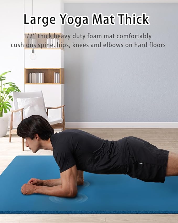 Yoga Mat for Men Women Extra Wide Exercise Mat 76"x35" 15mm Thick Large Workout Mat for Home Gym, High Density NBR Foam Mat with Yoga Bag