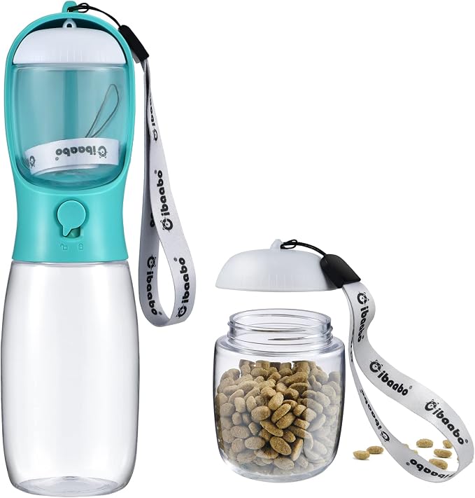 Cibaabo Dog Water Bottle Portable with Food Container & Filter for Travel | Feeding & Hydration | Travel Water Bowl | Portable Pet Dispenser | Dog Gifts | Puppy Essentials | for Hiking Camping Beach