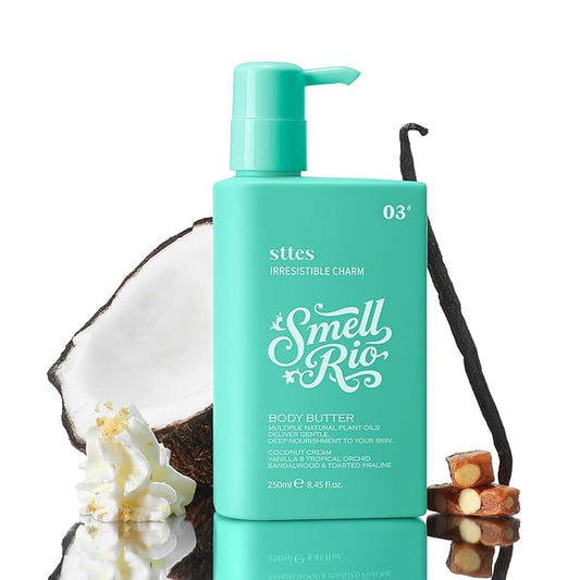 Sttes Smell Rio Body Butter 03# (Irresistible Charm) – 250ml Whipped Coconut Vanilla Body Cream with Tropical Orchid Scent, Jojoba & Coconut Oil Moisturizing Lotion, Caffeine for Firmer-Looking Skin