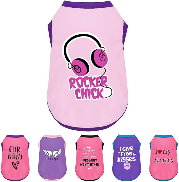 Color-Blocked Dog Tank Top with Playful Heat Transfer Designs – Lightweight Polyester Shirt for Small,MediumDogs, Perfect for Casual Outings.Rocker Chick Light Pink XS