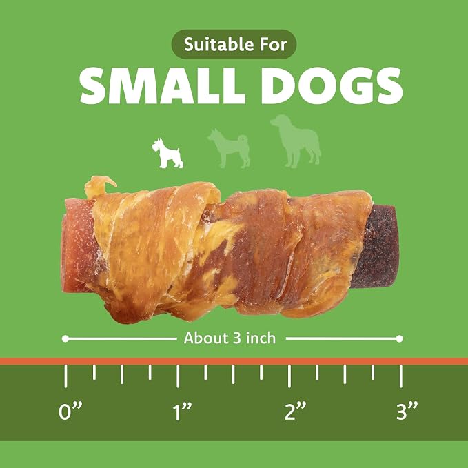 MON2SUN Dog Treats, 3 Inch Rawhide-Free Chicken, Duck & Beef Rolls,13.23 oz | Easy-To-Digest Texture, Suitable for Small Dogs, Daily Reward Use, Made with Real Meat