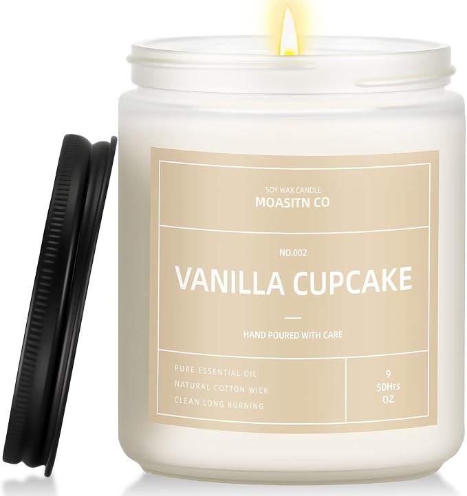 Vanilla Cupcake Candle for Home Scented| Natural Soy Non Toxic Candles| Long Clean Burning Aromatheraphy Jar Candel| Women,Men Gift for Autumn,Winter, Halloween,Thanksgiving,Relaxing| 9oz