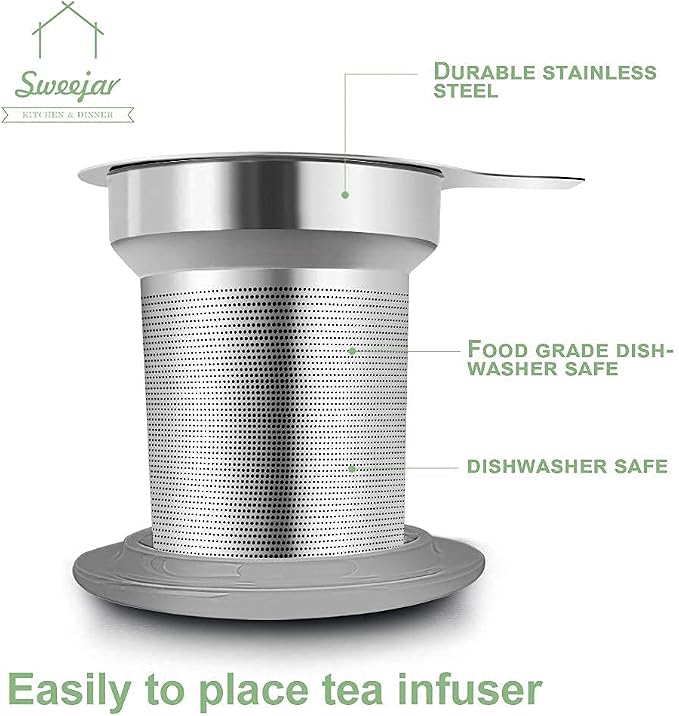 Sweejar Porcelain Tea Infuser Mug with Lid, 16 oz Teacup with Strainers for Loose Leaf Tea, Microwave and Dishwasher Safe Coffee Mug(Black)
