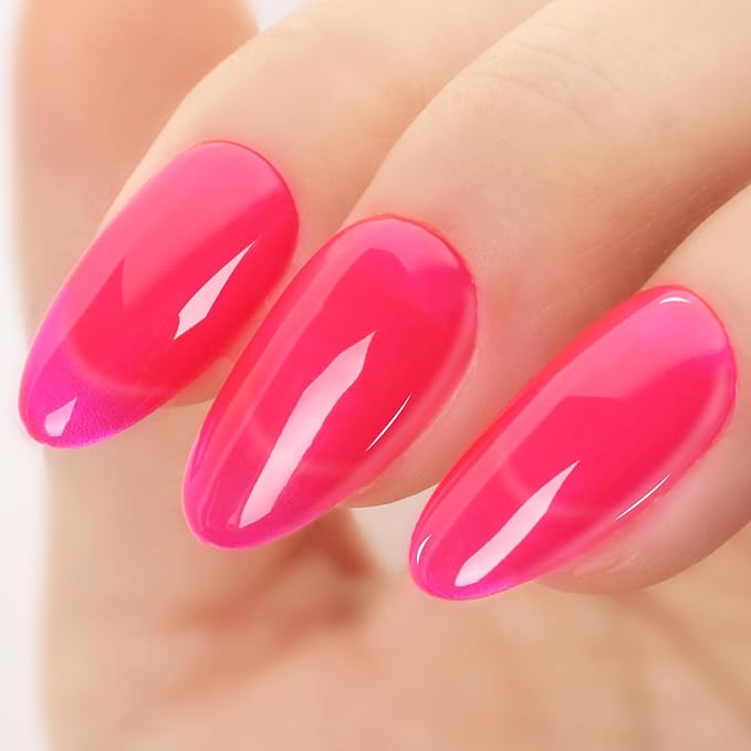 Jelly Hot Pink Gel Nail Polish,Sheer Translucent Clear Neon Hot Pink Gel Polish for Manicure Salon or DIY Nail Art at Home,0.51 Oz - GP0011