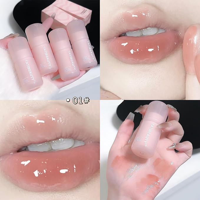 4 Colors Mirror Lip Glaze Makeup,Plumping Hydrating Lip Gloss Set,Long-Lasting Moisturizing Lip Stain,Non-Sticky for Women and Girls