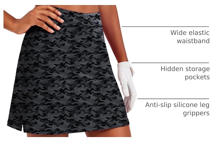 Ekouaer 16" Skorts for Women with Pockets Golf Pickleball Tennis Skirt | Silicone Grippers,2 Inner Pockets,Wide Waist,Side Slit Hem,Breathable,Soft,Lightweight