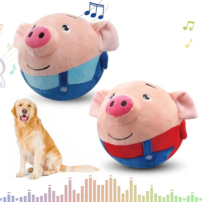 Interactive Dog Toys,2024 New Active Moving Pet Plush Toy,Squeaky Moving Dog Ball Toy,Rechargeable Puppy Toys to Keep Them Busy,Washable Pig Plush Toys(2PC Pig)