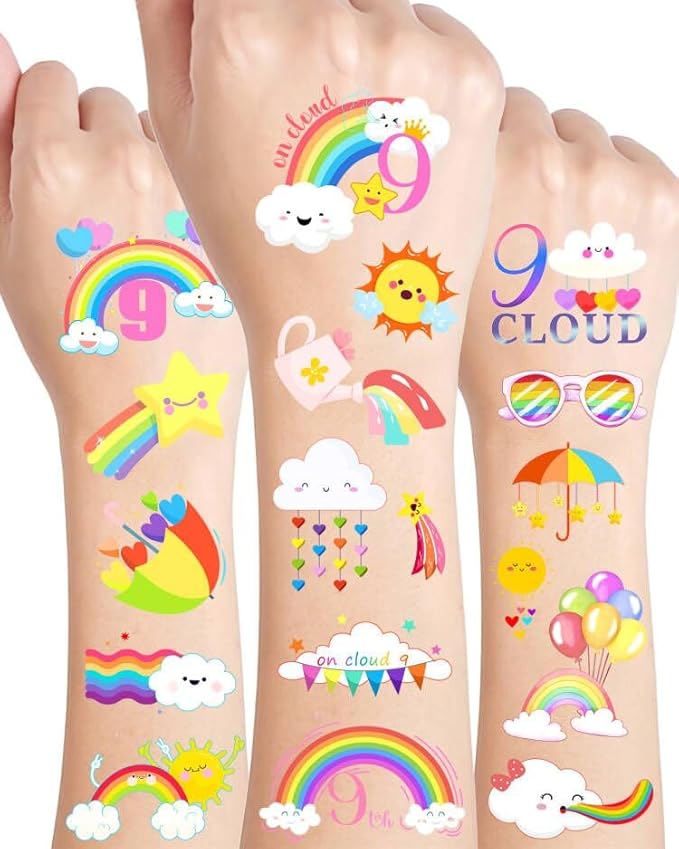 189Pcs On Cloud 9 Birthday Decorations for Girls Temporary Tattoos - Pastel Cloud 9 Party Favors Tattoo Temporary Stickers for 9 Year Old Girl Birthday Decorations, Cloud 9 Vibe