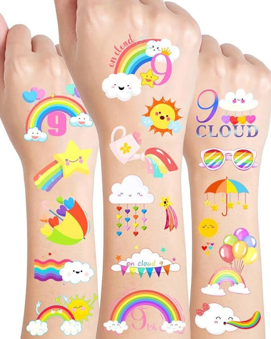 189Pcs On Cloud 9 Birthday Decorations for Girls Temporary Tattoos - Pastel Cloud 9 Party Favors Tattoo Temporary Stickers for 9 Year Old Girl Birthday Decorations, Cloud 9 Vibe