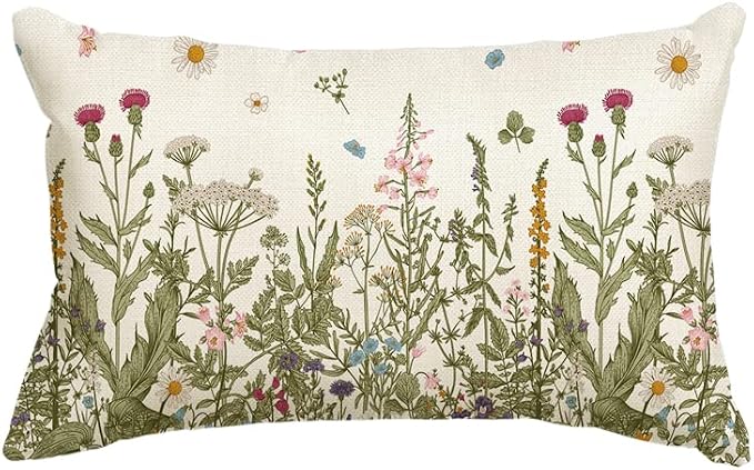 AVOIN colorlife Wildflowers Fall Throw Pillow Cover, 12 x 20 Inch Flower Cushion Case Decoration for Sofa Couch | Flower Cushion Case Decoration for Sofa Couch