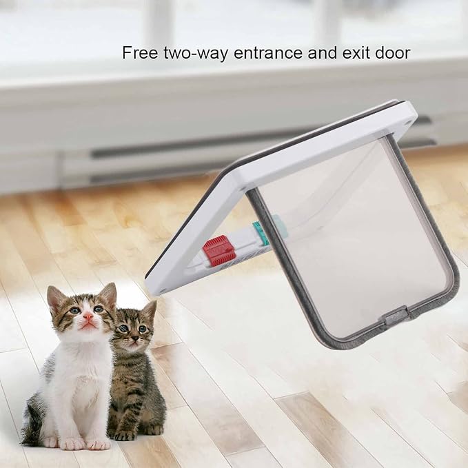 Generic Smart Cat Door 4 Way Lockable Pet Cat Small Dog Flap Door for Pet Care White Small Size S
