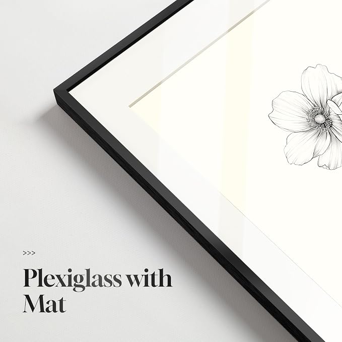 Framed Black and White Floral Wall Art for Bedroom, Vintage Minimalist Botanical Prints Artwork for Walls, Neutral Flower Pictures for Modern Farmhouse Bedroom Living Room Office Wall Decor, 12x16 In