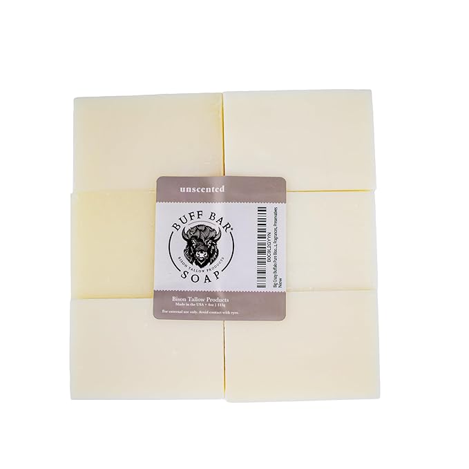 Big Crazy Buffalo BUFF BAR Bison Tallow Buff Soap Bar, Unscented, (6 pack) - Cleans, Moisturizing, Non-Habit Forming, Soothes, and Naturally Derived - No Dyes, Chemicals, Fragrances, Preservatives
