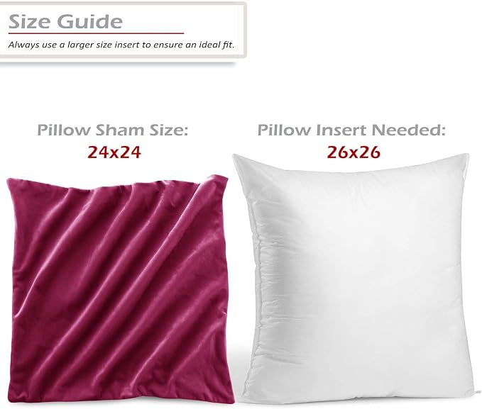 Throw Pillow Inserts Pack of 2 with Velvet Soft Solid Decorative Square Throw Pillow Covers Set for Sofa Couch Car Bedroom, 26X26 Throw Pillows Inserts with 24x24 Washable Cushion Covers, Magenta