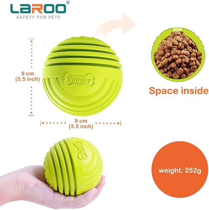 LaRoo Dog Feeder Puzzle Toy Ball, Natural Rubber Dog Chew Toy Snack Dispenser, Bite Resistant Interactive Dog Toy Treat Dispensing Aggressive Chewers for Small Medium Large Dog (9cm Ball Green)