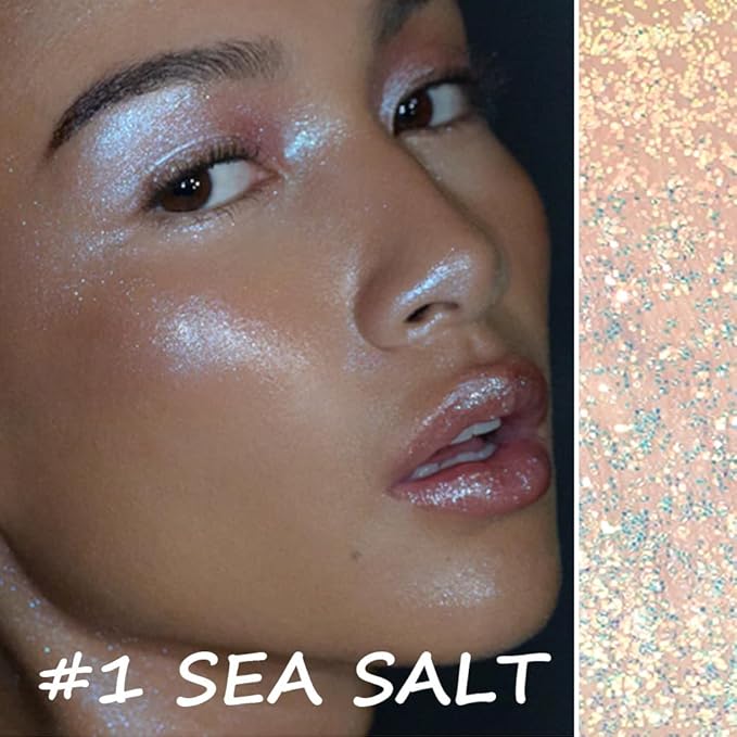 Roll-on Face Body Glitter Gel for Women Kids, Holographic Chameleon Color Glitter Gel Long Lasting Shimmer Makeup for Singer Concerts Music Festival Halloween Rave Accessories (#1 Sea Salt)