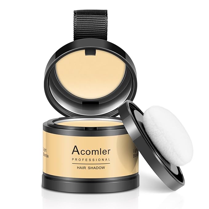 Acomler Root Cover Up Hairline Shadow Powder, Dark Brown, Instantly Cover Thinning Hair, Grey Hair Coverage for Women Men with Eyebrows, Beard Line, Bald Spots (Light Blonde)