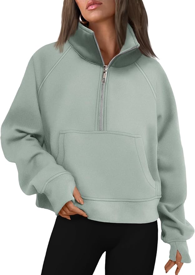 AUTOMET Womens Sweatshirts Half Zip Fleece Pullover Fall Outfits | Fall Fashion Clothes 2026,Cropped Sweatshirts,Cute Y2k Tops,Quarter Zipper Sweater,Winter Loungwear Outfits