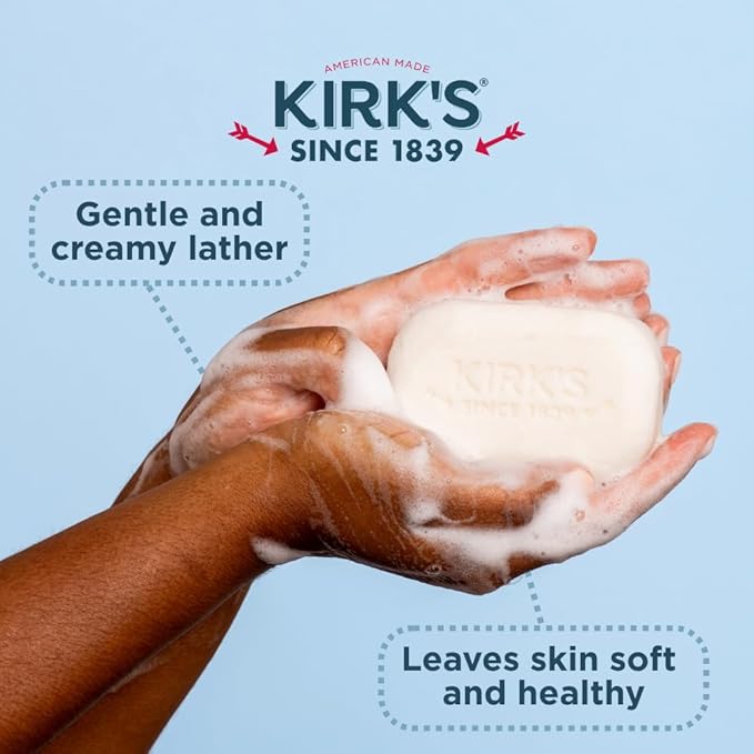 Kirk's Castile Bar Soap for Men, Women & Children - Made With Premium Coconut Oil, Sensitive Skin Formula, Vegan, Non GMO, Original Fresh Scent, 4 oz. Bars, 6 Pack