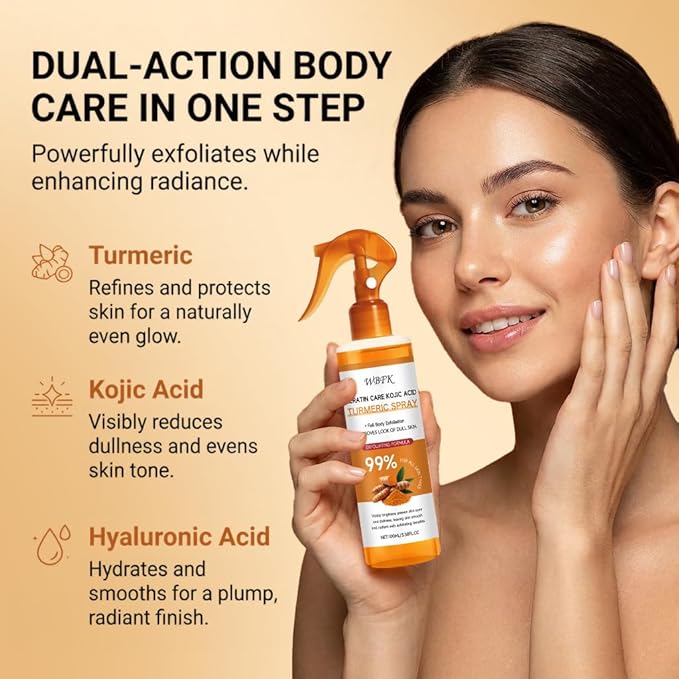 Turmeric Body Exfoliating Spray – 2 Pack Gentle Body Peel Mist to Help Remove Dead Skin and Improve Rough Texture, Suitable for All Skin Types (200ml)