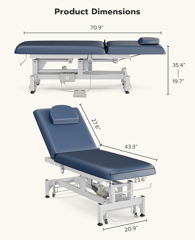 Icoget Electric Massage Table with Hand & Foot Controls, Adjustable Lift Facial Bed for Esthetician, Salon Waxing, Spa Treatments & Therapy Use, Blue