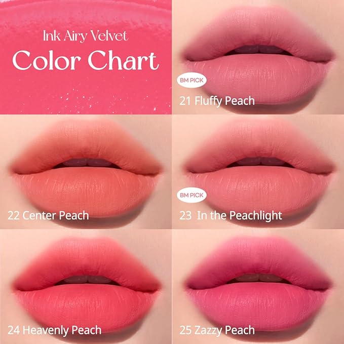 Peripera Ink Airy Velvet Lip Tint | High-Pigmentation, Lightweight, Soft, Moisturizing, Not Animal Tested (022 CENTER PEACH (NEW))