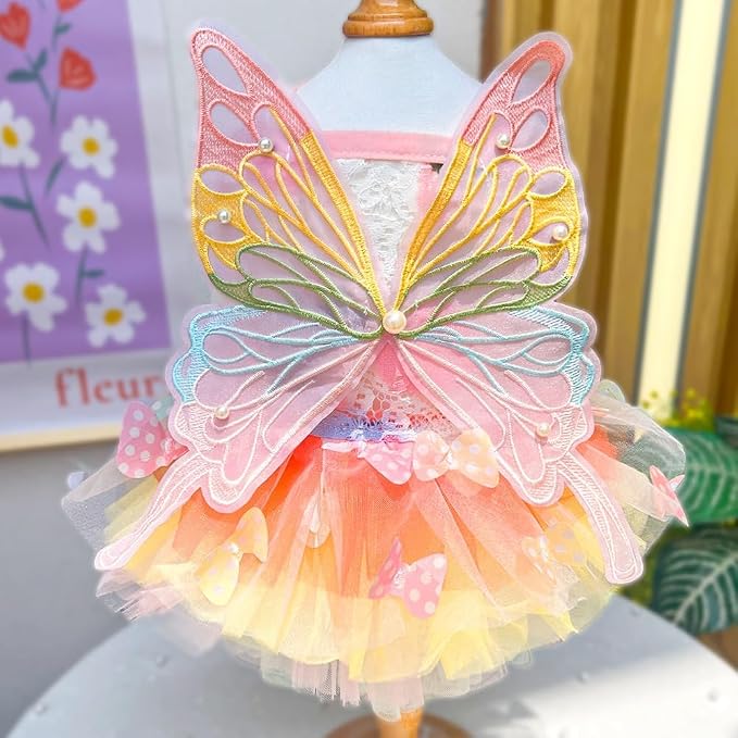 Dog Rainbow Butterfly Princess Dress Summer Thin,L | Cute Pet Cat Clothes For Yorkie Chihuahua Poodle Pomeranian French Bulldog Dachshund Teddy Dress Pet Supplies