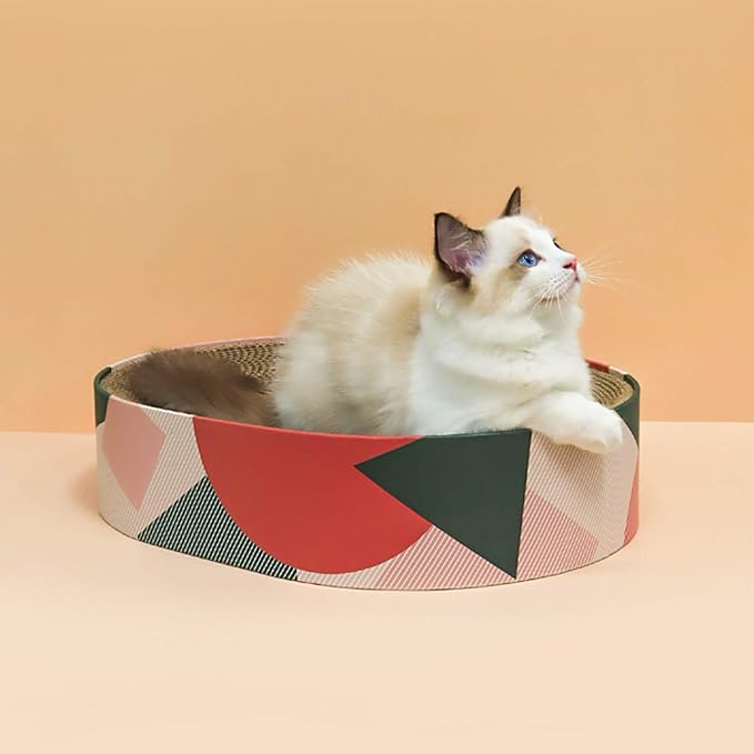 ComSaf Cat Scratcher Bed 17 x 13 in, Oval Cardboard Scratch Pad for Cats | Cat Scratching Board, Corrugated Cardboard, Shallow Bowl Shape, Furniture Protection, Indoor Cat Lounger, Claw Care