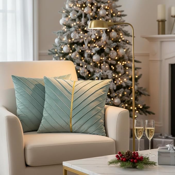 Velvet Throw Pillow Covers 16x16 Pack of 2 Gold Decor Mint Green | Soft Solid Pillow Covers,Modern Luxury Home Decor,for Couch Chair Sofa Bedroom Livingroom,Hidden Zipper,Ideal Gift,Easy Care