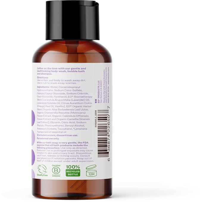 Everyone 3-in-1 Soap Body Wash, Bubble Bath, Shampoo, Travel Size, 2 Ounce (Pack of 12), Vanilla and Lavender, made with Essential Oils for Men and Women
