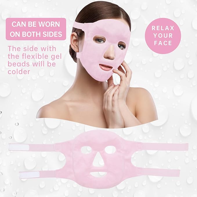 ZNÖCUETÖD Face Eye Mask Ice Pack for Reducing Puffiness, Bags Under Eyes, Puffy Dark Circles, Migraine,Hot/Cold Pack with Soft Plush Backing (Pink #19)