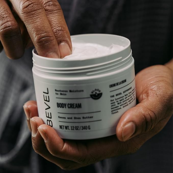 Bevel Body Cream, Luxury Body Lotion for Men, Dermatologist Tested & Hypoallergenic Moisturizer, Men's Lotion for Dry Skin, Cocoa & Shea Butter, Paraben Free, Petroleum Free, Supreme Oak Scent, 12 oz