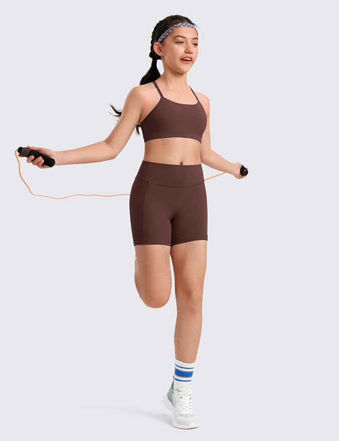 CRZ YOGA Girls Butterluxe Y Back Sports Bra - Yoga Athletic Casual Tops Scoop Neck Spaghetti Strap Padded Crop Kids Teen