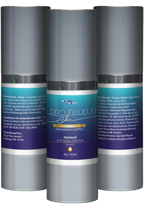 Pro Ellueur Skin Serum - Ageless Eye Serum - Two Month Supply - Reduce the Appearance of Wrinkles & Crows Feet - Help Minimize Dark Circles & Under Eye Bags - Contains Alpha Hydroxy Acids