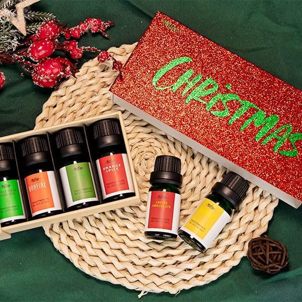 Christmas Fragrance Oils Set, MitFlor Upgraded Holiday Essential Oils for Diffusers for Home, Fragrance Oil for Candle Soap Making, Christmas Tree, Apple Cider Cinnamon, Bonfire and More, 6x10 ml