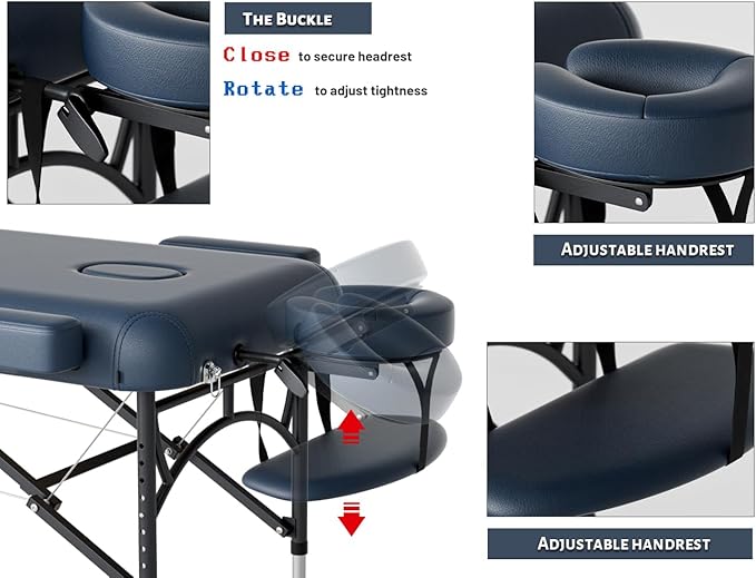 Professional Massage Table Portable 3 Fold Premium Memory Foam Aluminium Leg Hold Up to 1100LBS 8 Heights Adjustable with Carrying Bag Blue